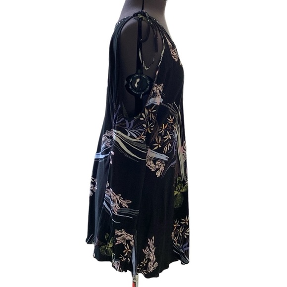 Free People Clear Skies Are Blue Floral Printed Tunic Cold Shoulder Dress Sz M - Picture 8 of 13
